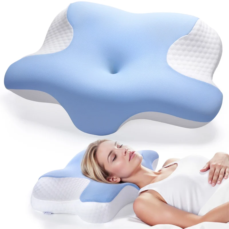SUGIFT Memory Foam Contour Pillow for Sleeping, Ergonomic Bed Pillow for Neck and Shoulder Support with Soft Breathable Cover, 24.8 x 16.5 inch, Dual Heights for Back and Side Sleepers