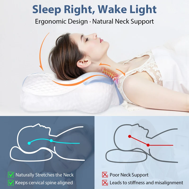 SUGIFT Memory Foam Contour Pillow for Sleeping, Ergonomic Bed Pillow for Neck and Shoulder Support with Soft Breathable Cover, 24.8 x 16.5 inch, Dual Heights for Back and Side Sleepers