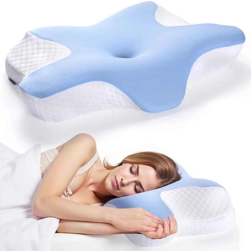 SUGIFT Memory Foam Contour Pillow for Sleeping, Ergonomic Bed Pillow for Neck and Shoulder Support with Soft Breathable Cover, 24.8 x 16.5 inch, Dual Heights for Back and Side Sleepers