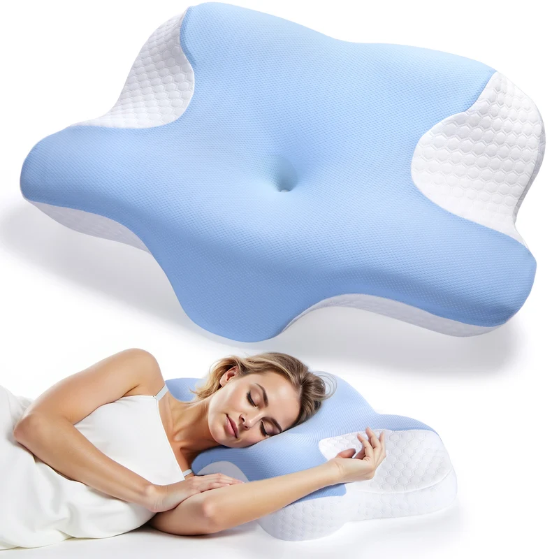 SUGIFT Memory Foam Contour Pillow for Sleeping, Ergonomic Bed Pillow for Neck and Shoulder Support with Soft Breathable Cover, 24.8 x 16.5 inch, Dual Heights for Back and Side Sleepers