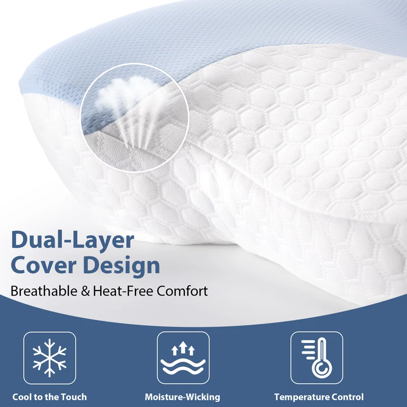 SUGIFT Memory Foam Contour Pillow for Sleeping, Ergonomic Bed Pillow for Neck and Shoulder Support with Soft Breathable Cover, 24.8 x 16.5 inch, Dual Heights for Back and Side Sleepers