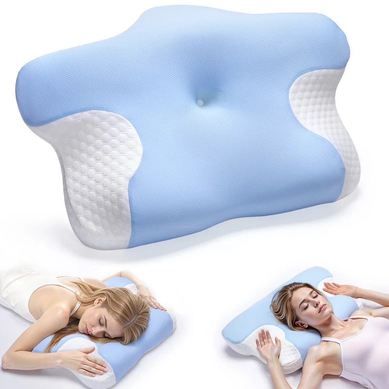 SUGIFT Memory Foam Contour Pillow for Sleeping, Ergonomic Bed Pillow for Neck and Shoulder Support with Soft Breathable Cover, 24.8 x 16.5 inch, Dual Heights for Back and Side Sleepers