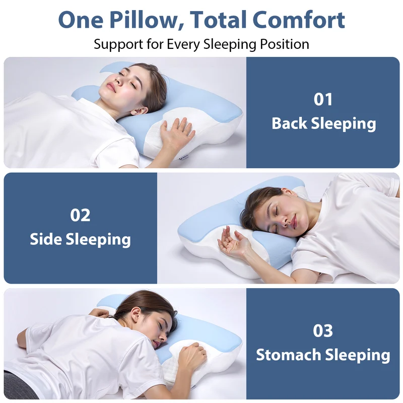 SUGIFT Memory Foam Contour Pillow for Sleeping, Ergonomic Bed Pillow for Neck and Shoulder Support with Soft Breathable Cover, 24.8 x 16.5 inch, Dual Heights for Back and Side Sleepers