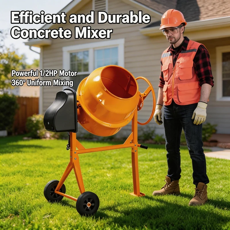SUGIFT 4.2 Cu Ft Portable Electric Concrete Cement Mixer with Wheels and Stand