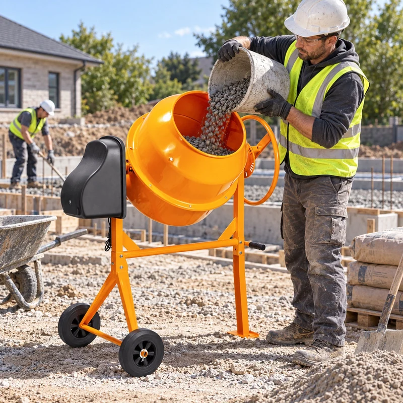 SUGIFT 4.2 Cu Ft Portable Electric Concrete Cement Mixer with Wheels and Stand