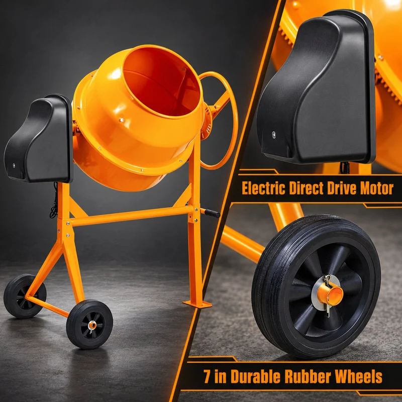 SUGIFT 4.2 Cu Ft Portable Electric Concrete Cement Mixer with Wheels and Stand