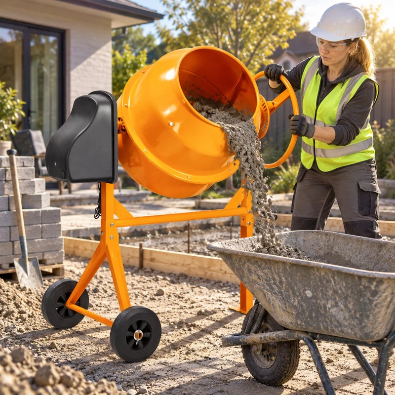 SUGIFT 4.2 Cu Ft Portable Electric Concrete Cement Mixer with Wheels and Stand