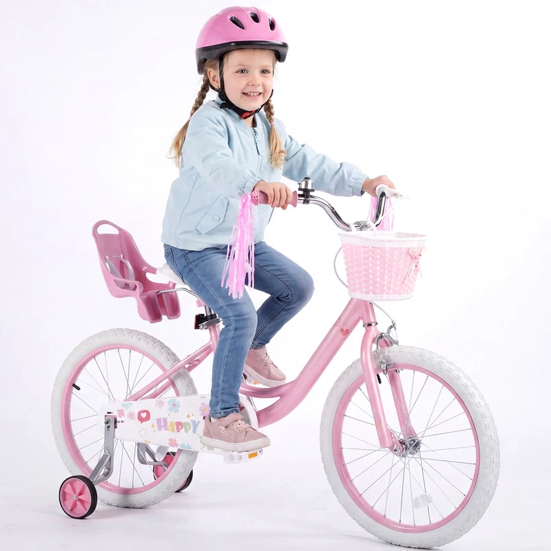 SUGIFT 20 Inch Girls Bike for 6-13 Years Old Kids, Kids Bicycle with Basket and Doll Seat, Pink