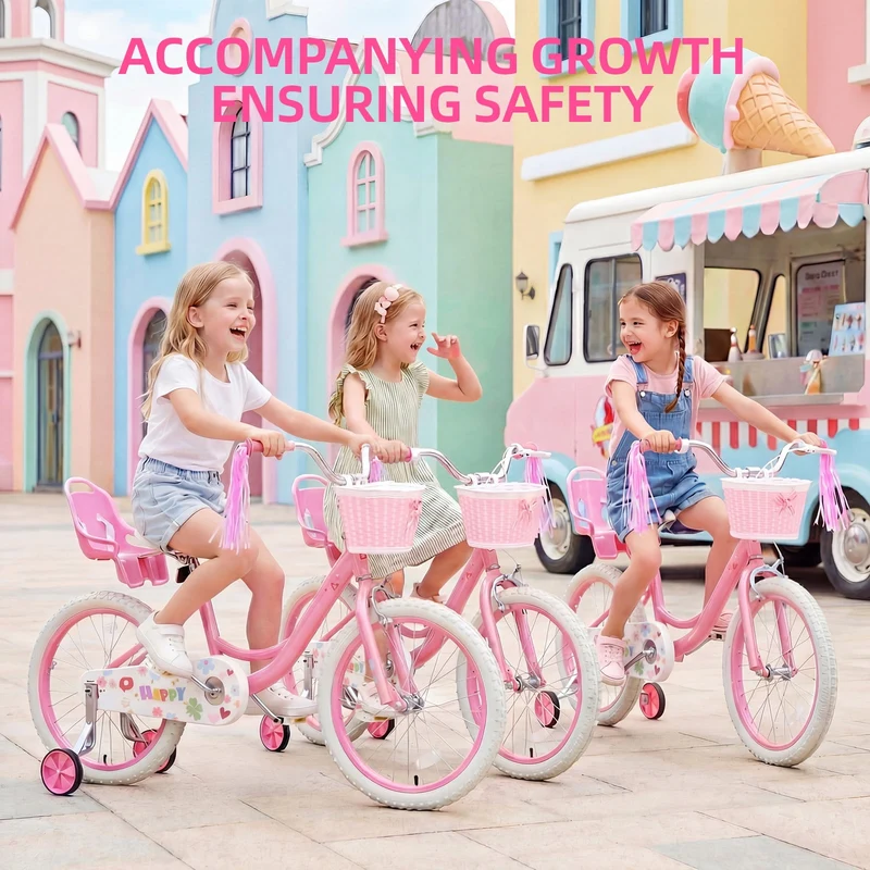 SUGIFT 20 Inch Girls Bike for 6-13 Years Old Kids, Kids Bicycle with Basket and Doll Seat, Pink