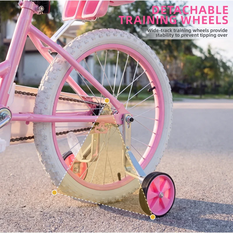 SUGIFT 20 Inch Girls Bike for 6-13 Years Old Kids, Kids Bicycle with Basket and Doll Seat, Pink