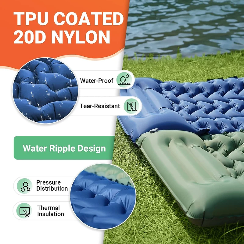 Inflatable Sleeping Pad with Pillow & Built-in Pump