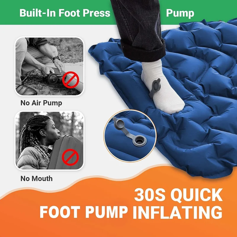 Inflatable Sleeping Pad with Pillow & Built-in Pump