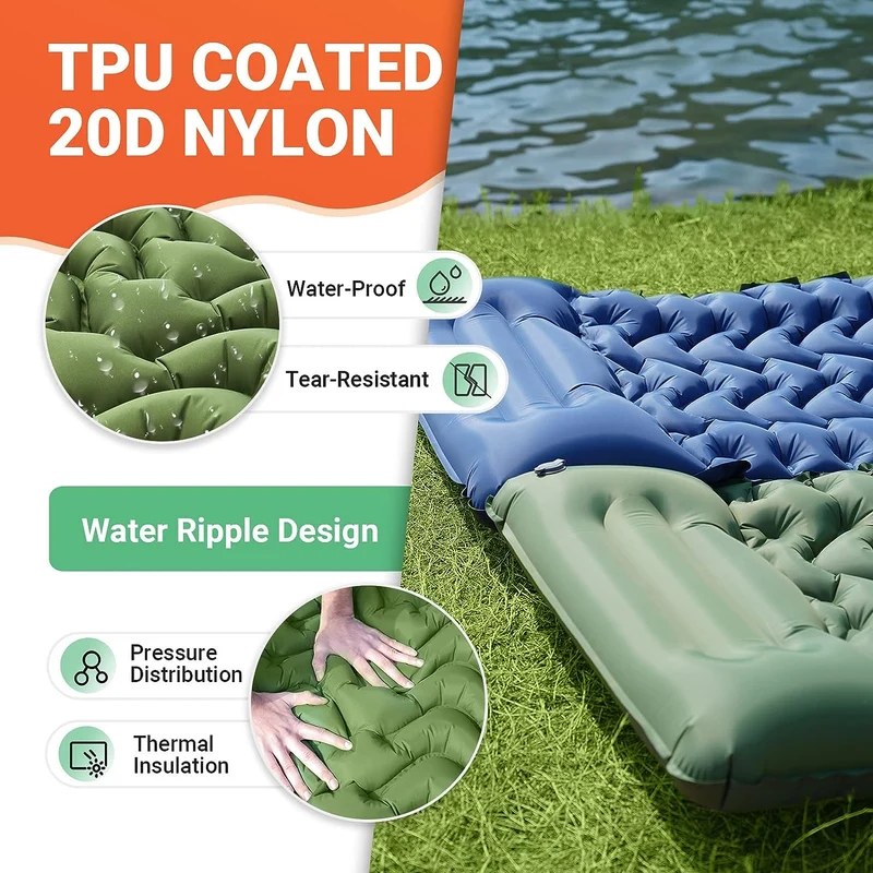 Inflatable Sleeping Pad with Pillow & Built-in Pump