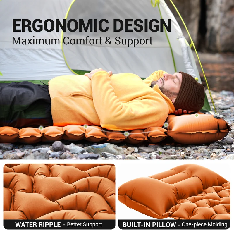 Inflatable Sleeping Pad with Pillow & Built-in Pump