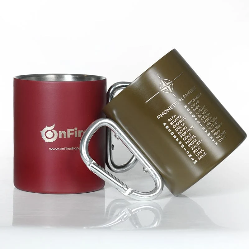 Edelstahl Tasse Becher mit Karabinergriff Taktisch-Outdoor oder Feuerwehr FireFighter