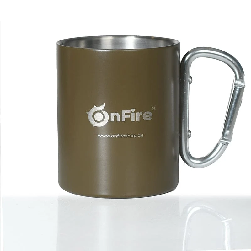 Edelstahl Tasse Becher mit Karabinergriff Taktisch-Outdoor oder Feuerwehr FireFighter