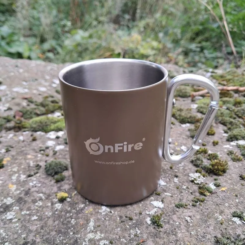 Edelstahl Tasse Becher mit Karabinergriff Taktisch-Outdoor oder Feuerwehr FireFighter