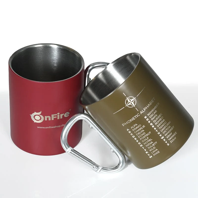 Edelstahl Tasse Becher mit Karabinergriff Taktisch-Outdoor oder Feuerwehr FireFighter