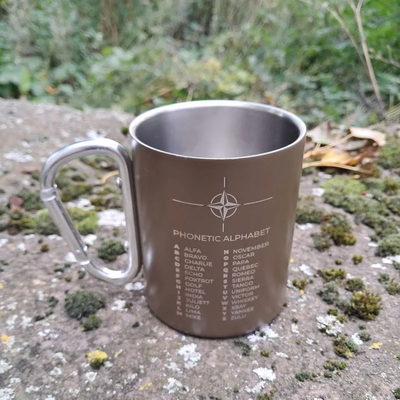 Edelstahl Tasse Becher mit Karabinergriff Taktisch-Outdoor oder Feuerwehr FireFighter