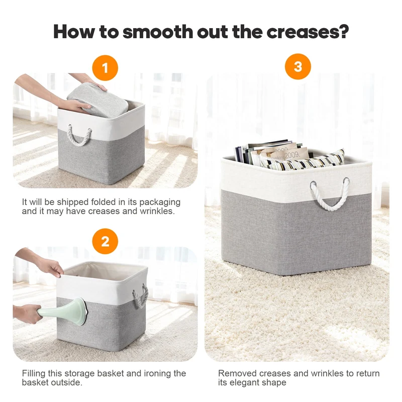 SUGIFT 6-Pack Woven Storage Baskets and Fabric Cube Storage Organizer with Cotton Rope Handles for Nursery and Shelves, Gray