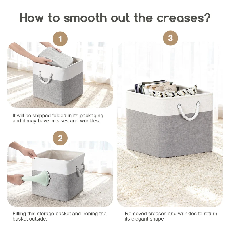 SUGIFT 6-Pack Woven Storage Baskets and Fabric Cube Storage Organizer with Cotton Rope Handles for Nursery and Shelves, Gray