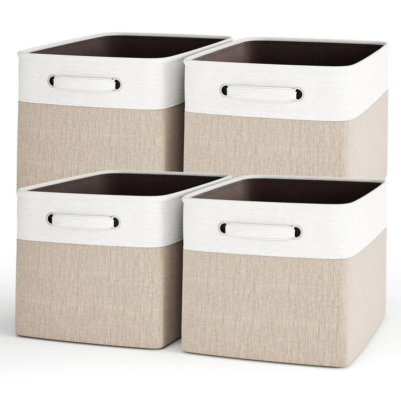 SUGIFT 4-Pack Fabric Storage Baskets and Foldable Storage Bins with Carry Handles for Nursery Shelves and Toys, Gray