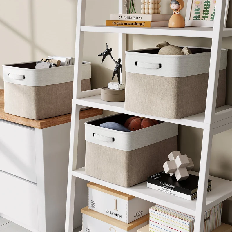 SUGIFT 4-Pack Fabric Storage Baskets and Foldable Storage Bins with Carry Handles for Nursery Shelves and Toys, Gray