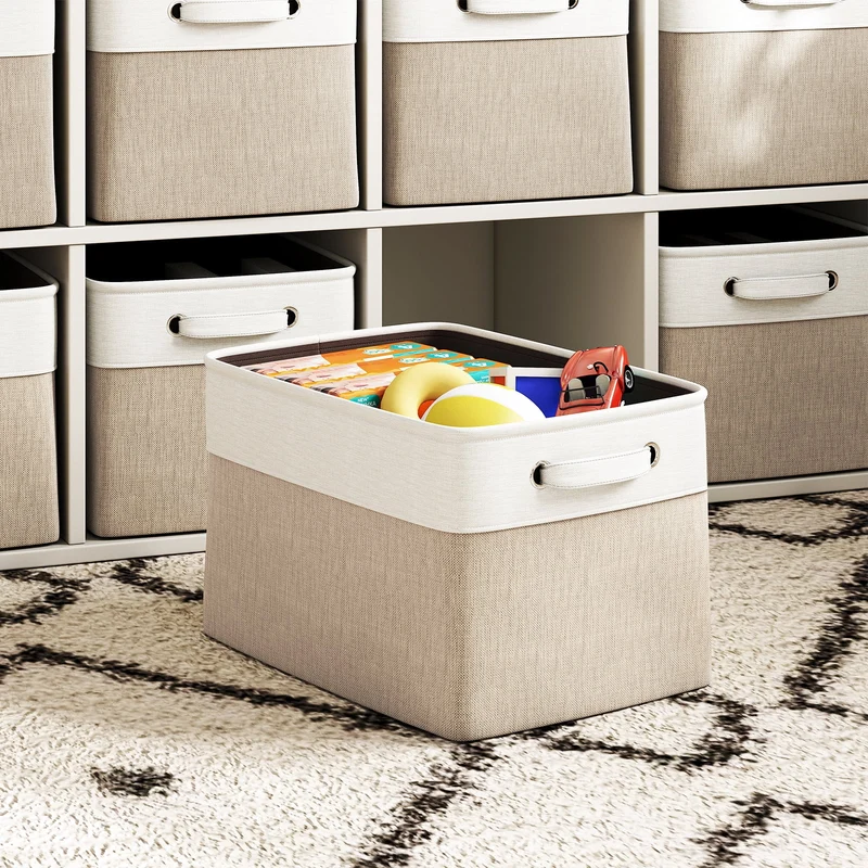 SUGIFT 4-Pack Fabric Storage Baskets and Foldable Storage Bins with Carry Handles for Nursery Shelves and Toys, Gray