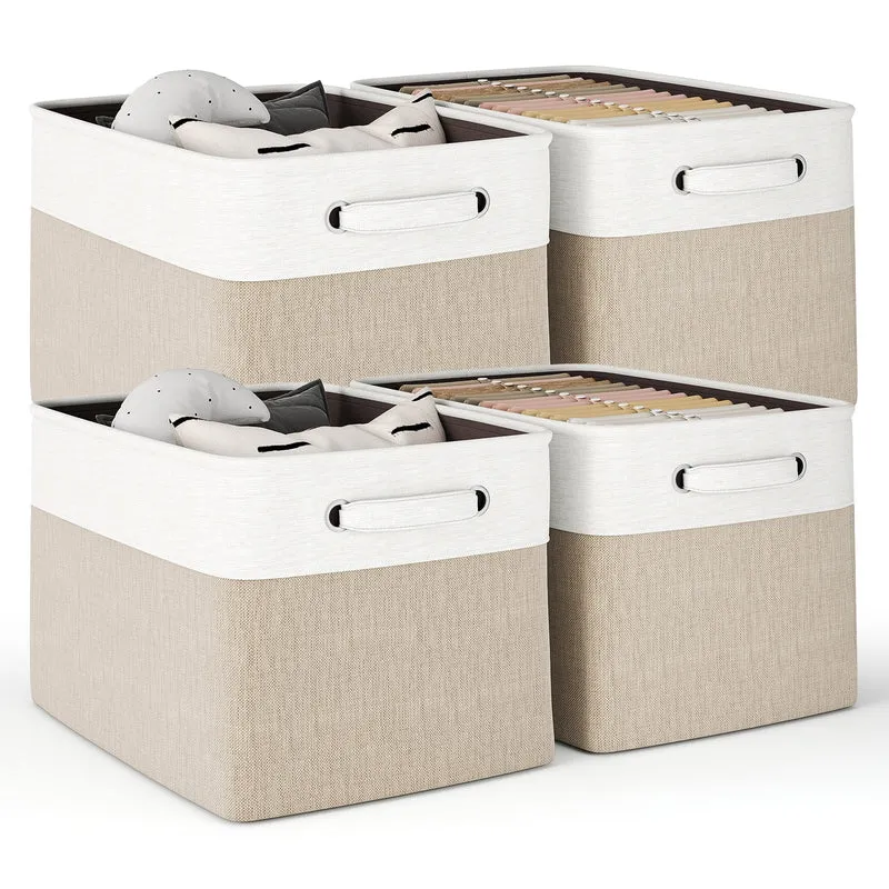 SUGIFT 4-Pack Fabric Storage Baskets and Foldable Storage Bins with Carry Handles for Nursery Shelves and Toys, Gray