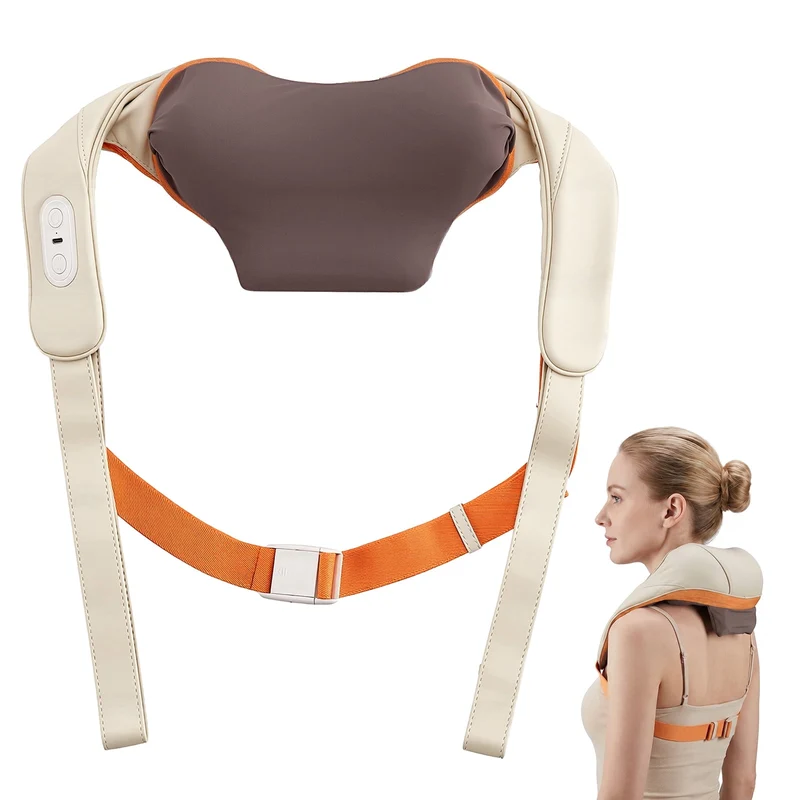 SUGIFT Cordless Shiatsu Neck and Shoulder Massager with Heat and Kneading Nodes for Home Office and Car Pain Relief, Gray