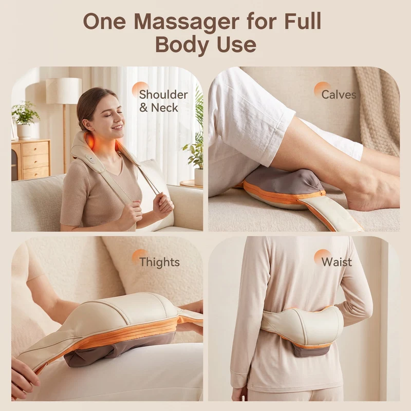 SUGIFT Cordless Shiatsu Neck and Shoulder Massager with Heat and Kneading Nodes for Home Office and Car Pain Relief, Gray