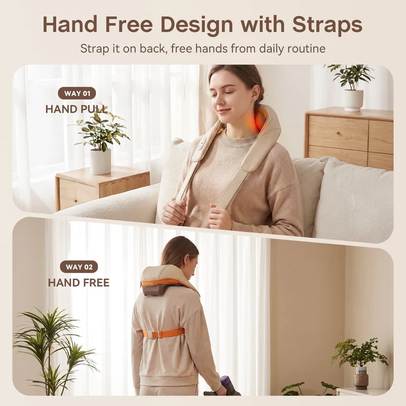 SUGIFT Cordless Shiatsu Neck and Shoulder Massager with Heat and Kneading Nodes for Home Office and Car Pain Relief, Gray
