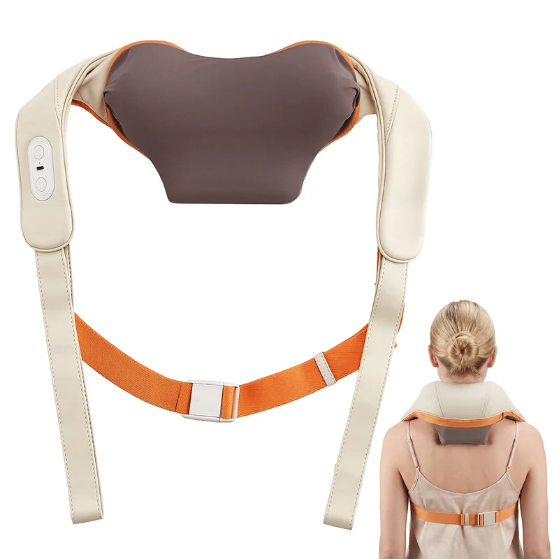 SUGIFT Cordless Shiatsu Neck and Shoulder Massager with Heat and Kneading Nodes for Home Office and Car Pain Relief, Gray