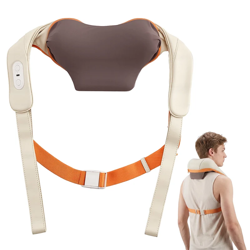 SUGIFT Cordless Shiatsu Neck and Shoulder Massager with Heat and Kneading Nodes for Home Office and Car Pain Relief, Gray