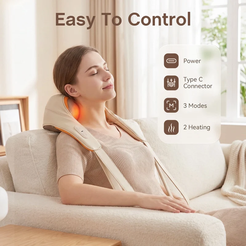 SUGIFT Cordless Shiatsu Neck and Shoulder Massager with Heat and Kneading Nodes for Home Office and Car Pain Relief, Gray
