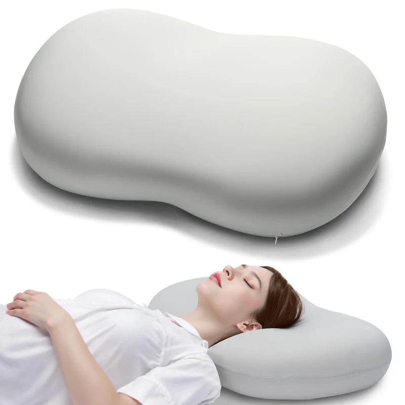 SUGIFT Cervical Memory Foam Pillow and Contour Neck Pillow with Cooling Ice Silk Cover for Side Sleeper Neck Pain Relief, Gray Green