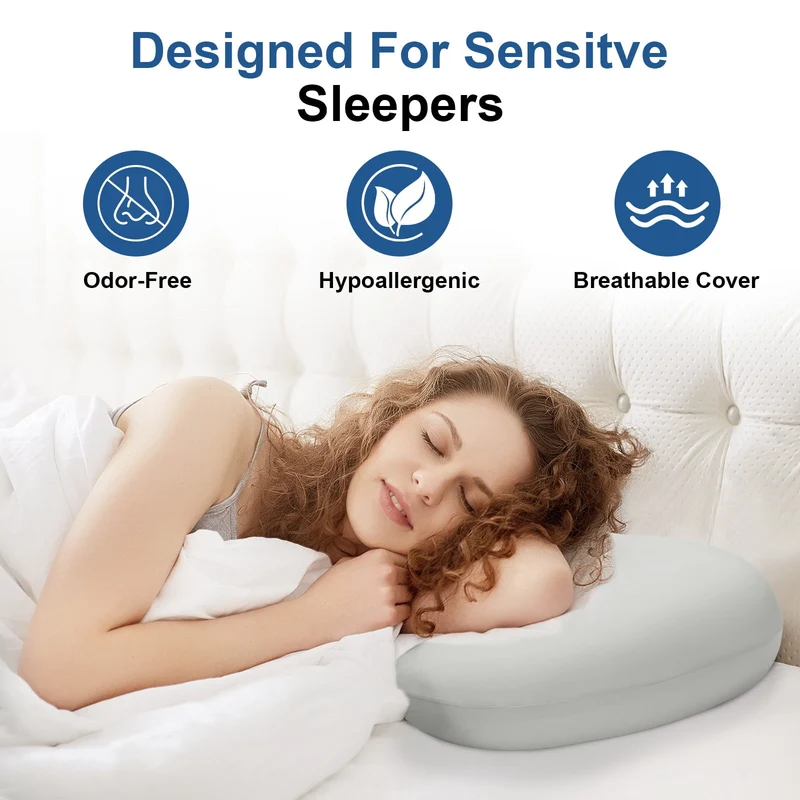 SUGIFT Cervical Memory Foam Pillow and Contour Neck Pillow with Cooling Ice Silk Cover for Side Sleeper Neck Pain Relief, Gray Green