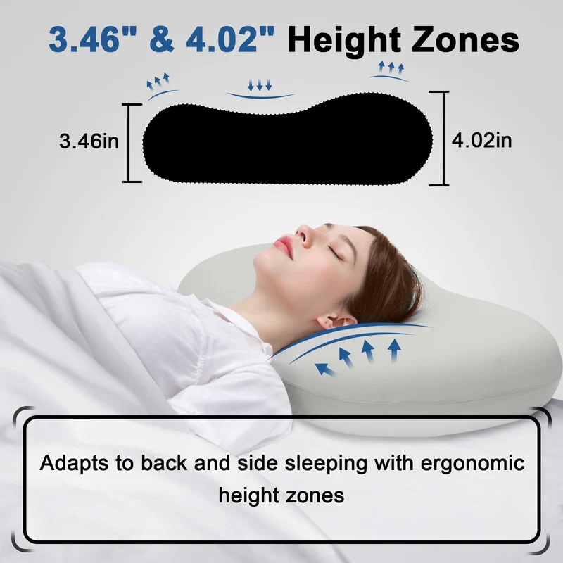 SUGIFT Cervical Memory Foam Pillow and Contour Neck Pillow with Cooling Ice Silk Cover for Side Sleeper Neck Pain Relief, Gray Green