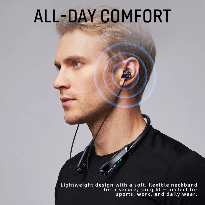 SUGIFT Wireless Headphones Bluetooth 6.0 Neckband with 200-Hour Playtime and Dual Device Connection for Office Gym and Commute, Black