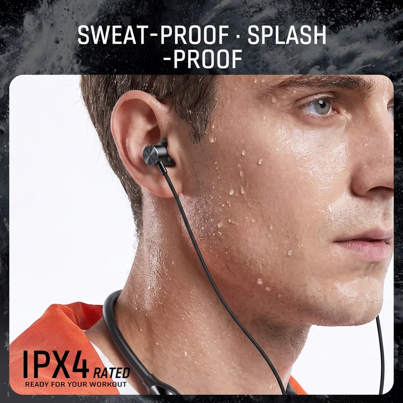 SUGIFT Wireless Headphones Bluetooth 6.0 Neckband with 200-Hour Playtime and Dual Device Connection for Office Gym and Commute, Black
