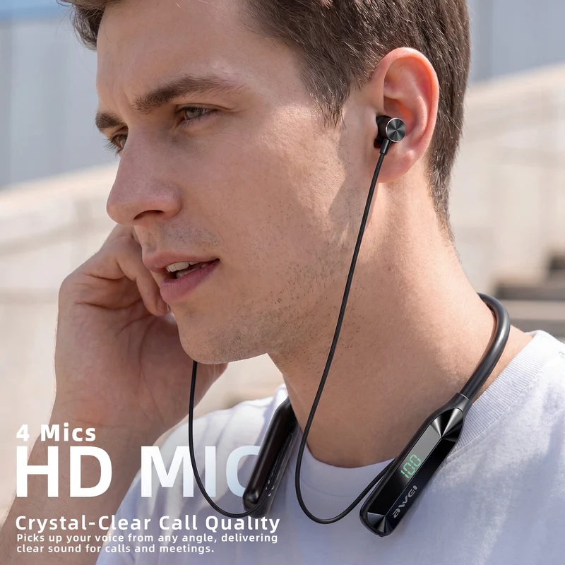 SUGIFT Wireless Headphones Bluetooth 6.0 Neckband with 200-Hour Playtime and Dual Device Connection for Office Gym and Commute, Black