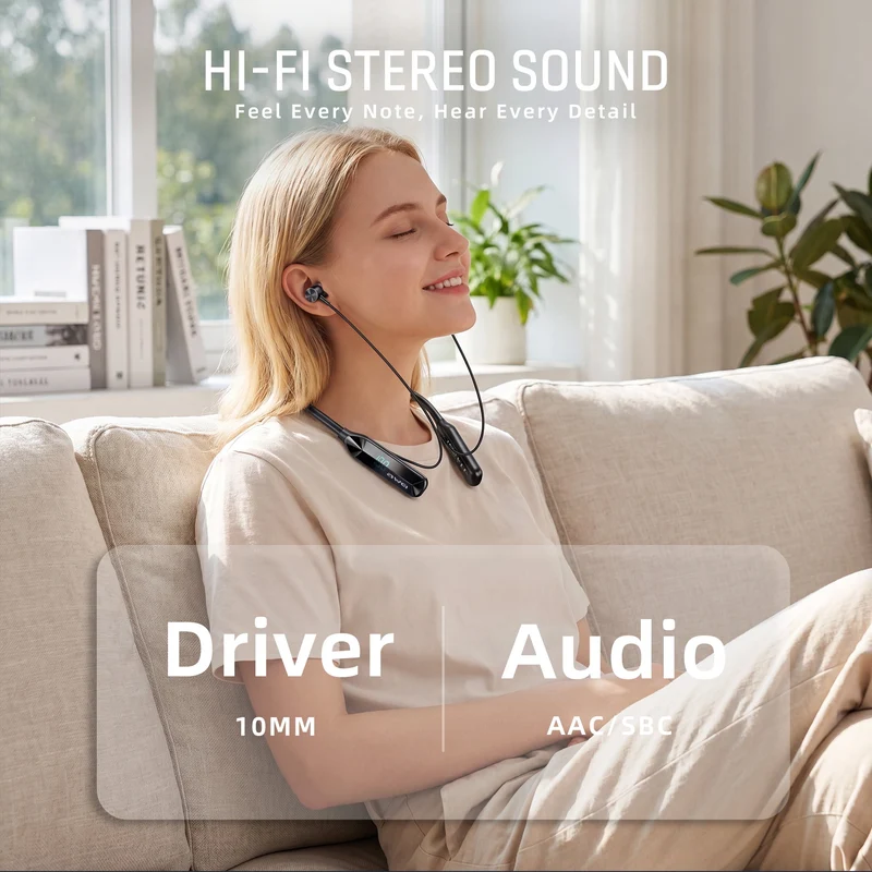 SUGIFT Wireless Headphones Bluetooth 6.0 Neckband with 200-Hour Playtime and Dual Device Connection for Office Gym and Commute, Black