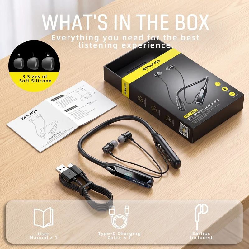 SUGIFT Wireless Headphones Bluetooth 6.0 Neckband with 200-Hour Playtime and Dual Device Connection for Office Gym and Commute, Black