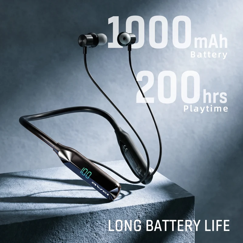 SUGIFT Wireless Headphones Bluetooth 6.0 Neckband with 200-Hour Playtime and Dual Device Connection for Office Gym and Commute, Black