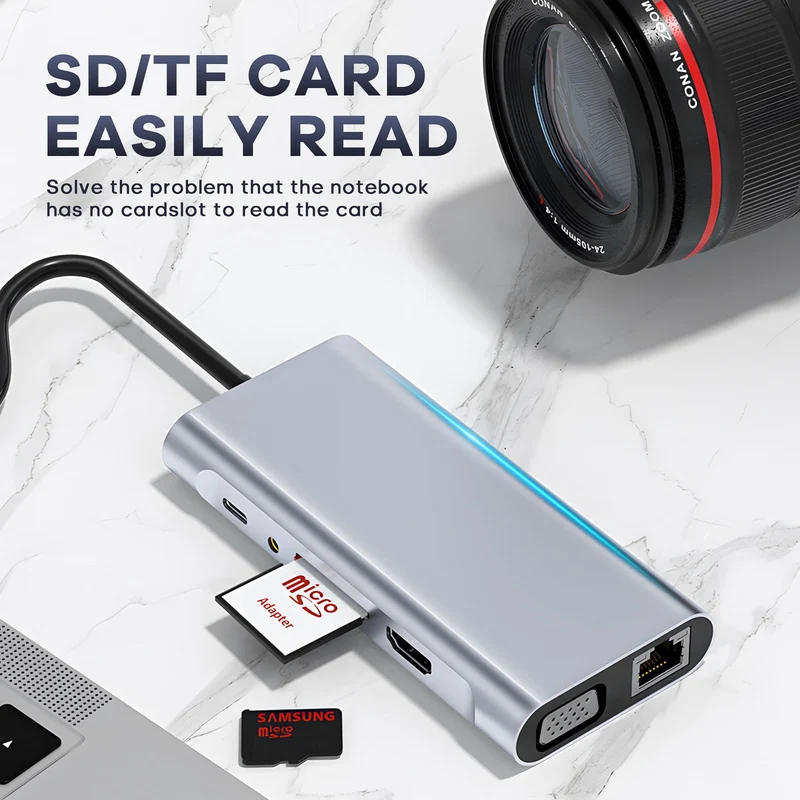 SUGIFT 11-in-1 USB C Hub Docking Station with 4K HDMI and SD Card Reader for Laptop and Tablet, Gray