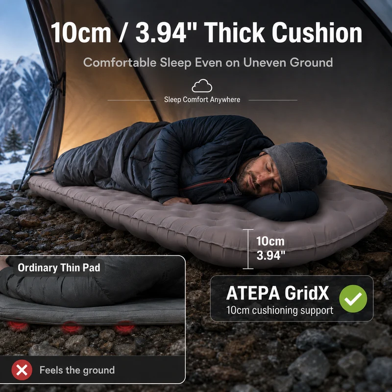 ATEPA GridX 6.8 Ultralight Insulated Sleeping Pad – R‑Value 6.8, 4‑Season to Winter Camping Mat