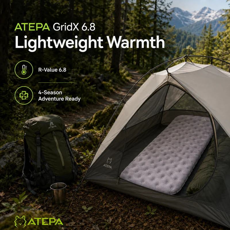 ATEPA GridX 6.8 Ultralight Insulated Sleeping Pad – R‑Value 6.8, 4‑Season to Winter Camping Mat