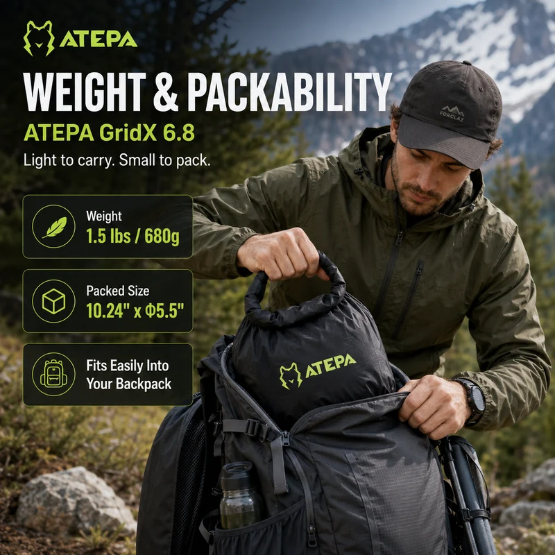 ATEPA GridX 6.8 Ultralight Insulated Sleeping Pad – R‑Value 6.8, 4‑Season to Winter Camping Mat
