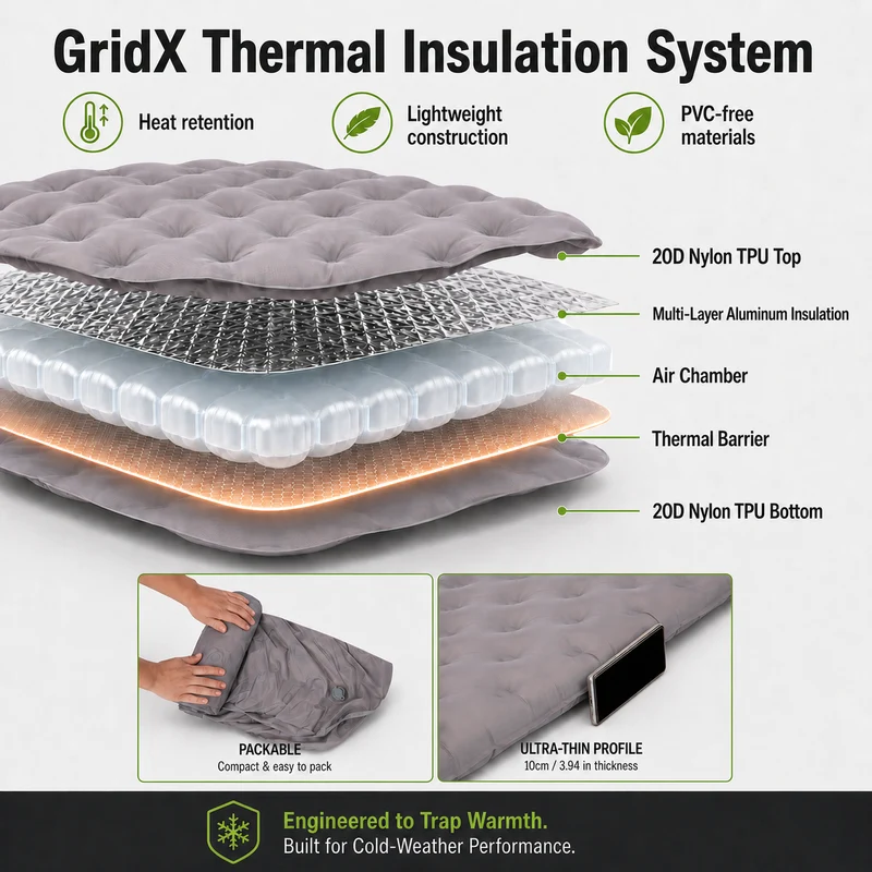 ATEPA GridX 7.2 Ultralight Insulated Sleeping Pad – R‑Value 7.2, 4‑Season Winter & Backpacking Mat