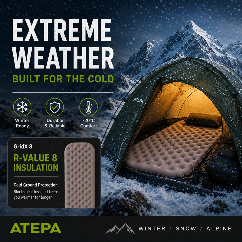 ATEPA GridX 8 Ultralight Insulated Sleeping Pad – R‑Value 8, 4‑Season Mat for Winter & Backpacking
